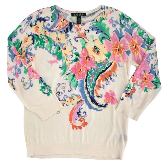 Lauren Ralph Lauren Womens Size Large Lightweight Sweater Floral Print Pullover - Picture 6 of 6
